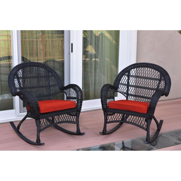 Propation W00211-R-2-FS018 Santa Maria Black Wicker Rocker Chair with Red Cushion PR1081440